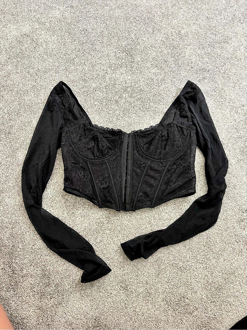 GARAGE Long Sleeve Corset Crop Top in Black Size Medium Like New